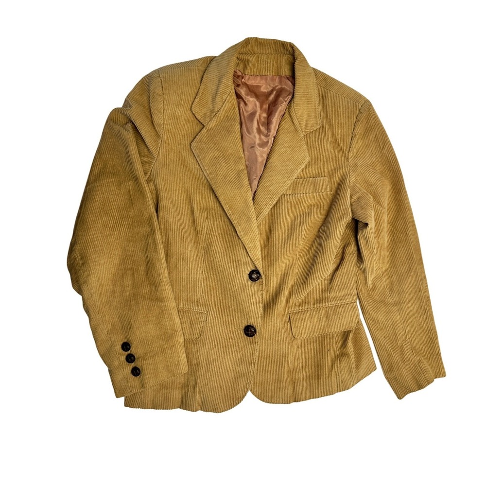 Vintage 70s 80s Women's Tan Corduroy Blazer Jacket Classic Tailored Academic S